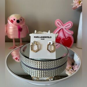 NWT! Karl Lagerfeld Gold-Tone Pave Geometric Hoop Earrings
